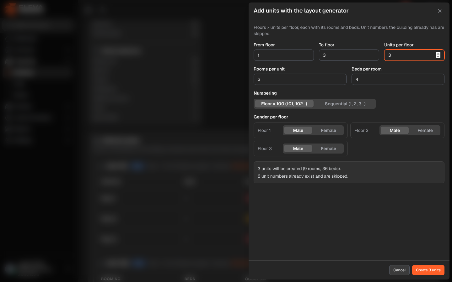 Add units with the layout generator