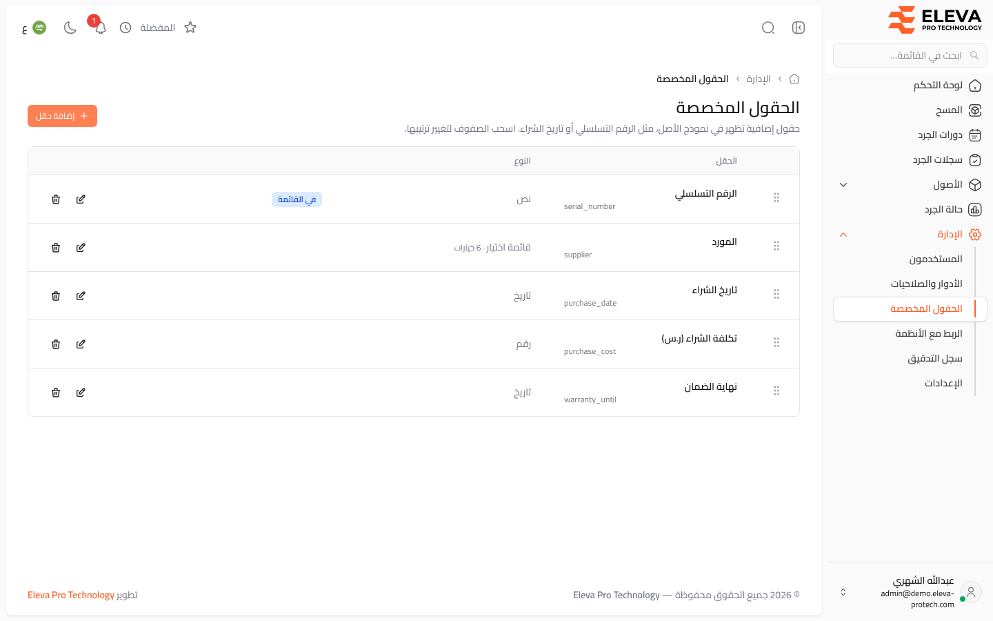 الحقول المخصصة