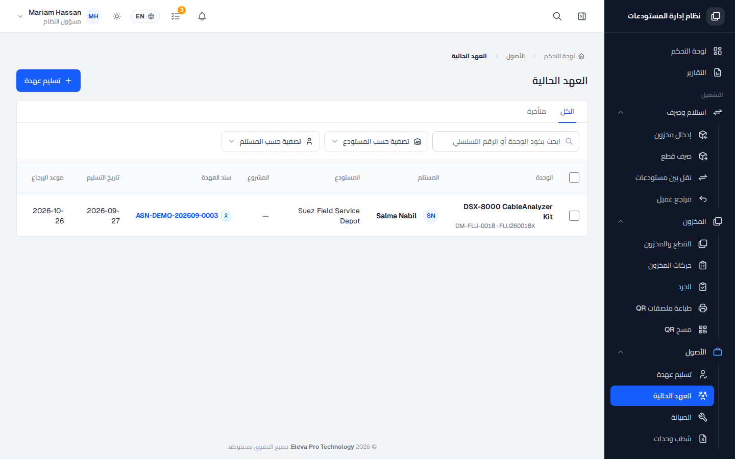 العهد الحالية