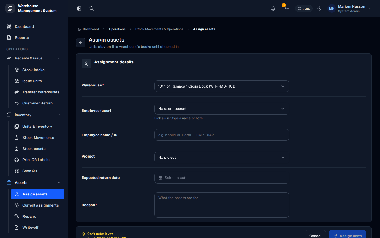 Assign assets