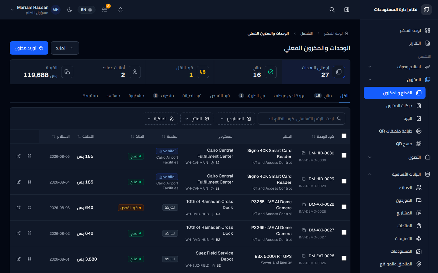 القطع والمخزون