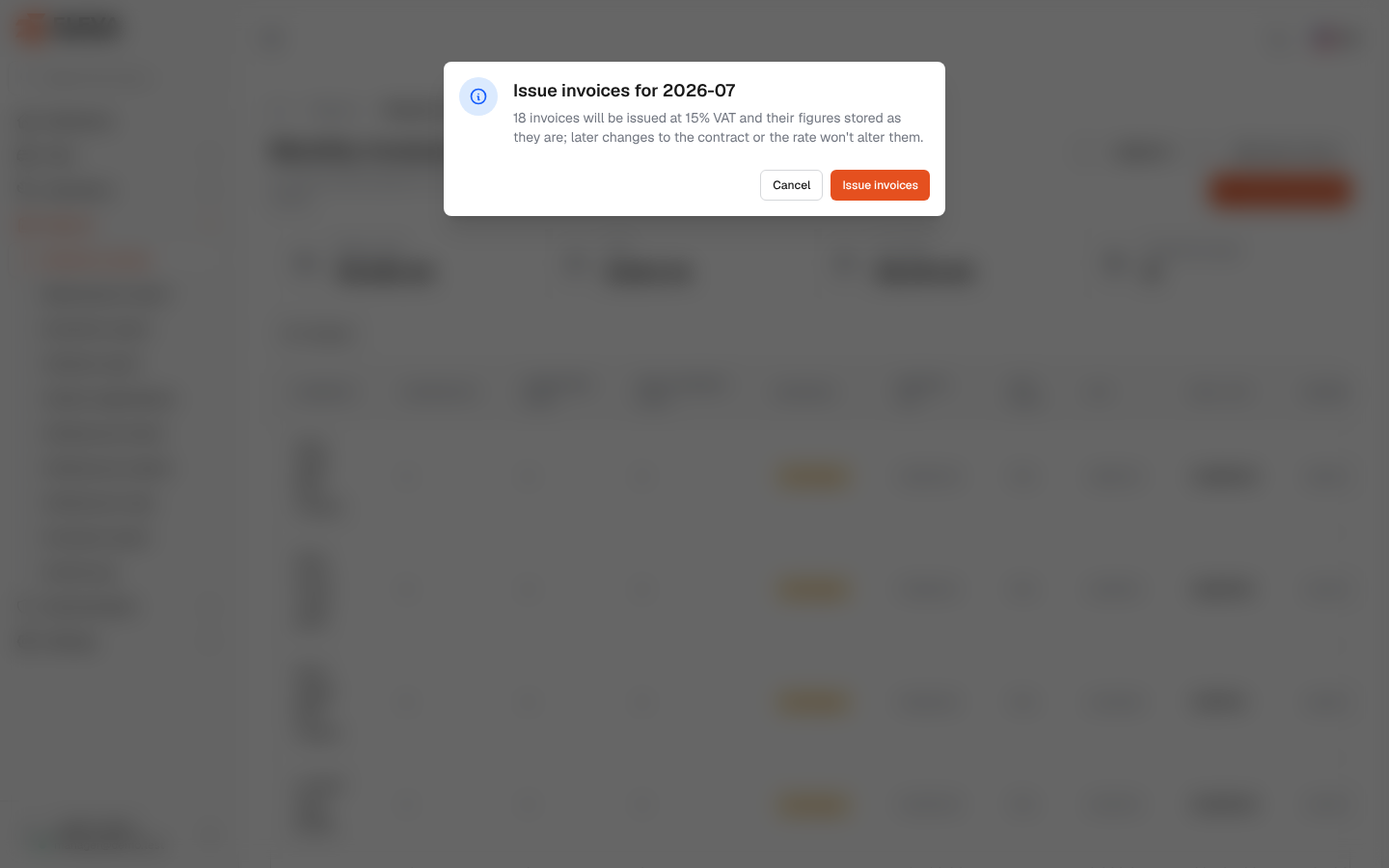 Issuing a month's invoices