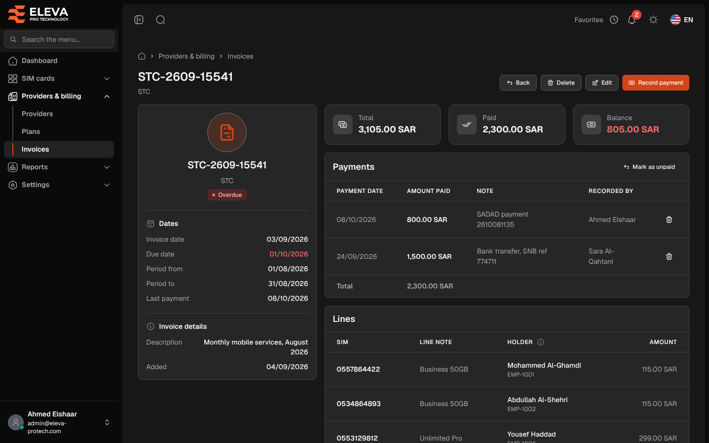 Invoice details