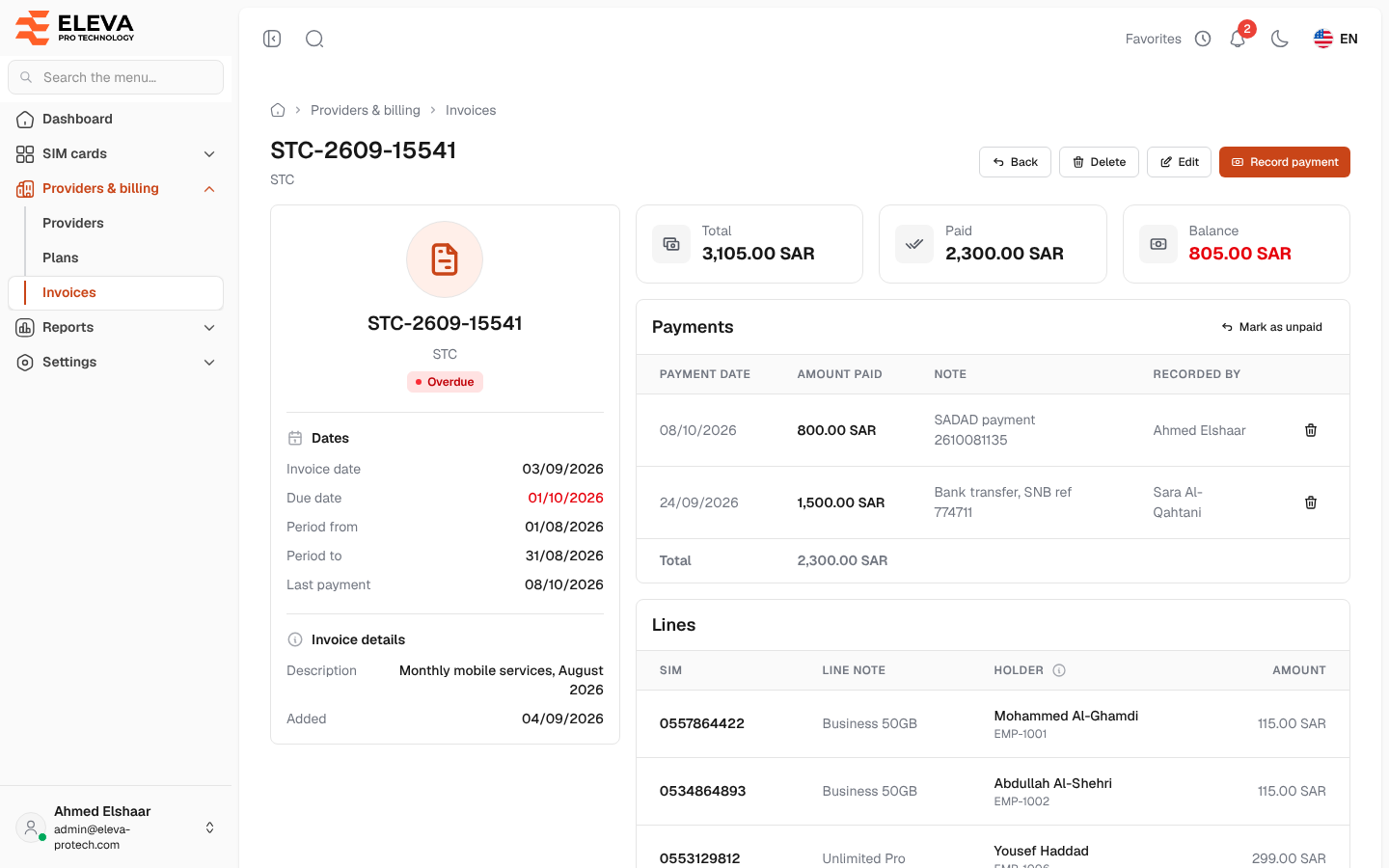 Invoice details