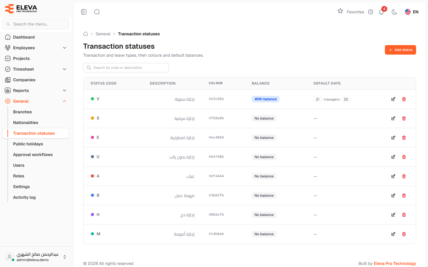 Transaction statuses