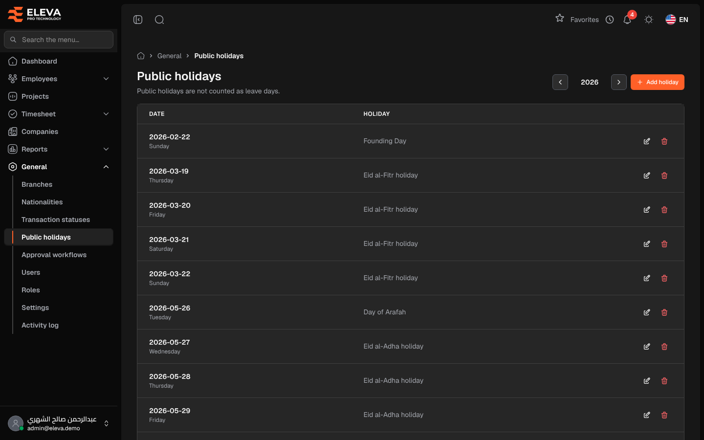 Public holidays