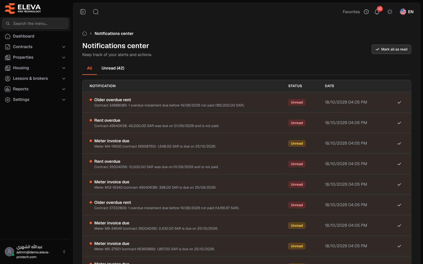 Notifications center