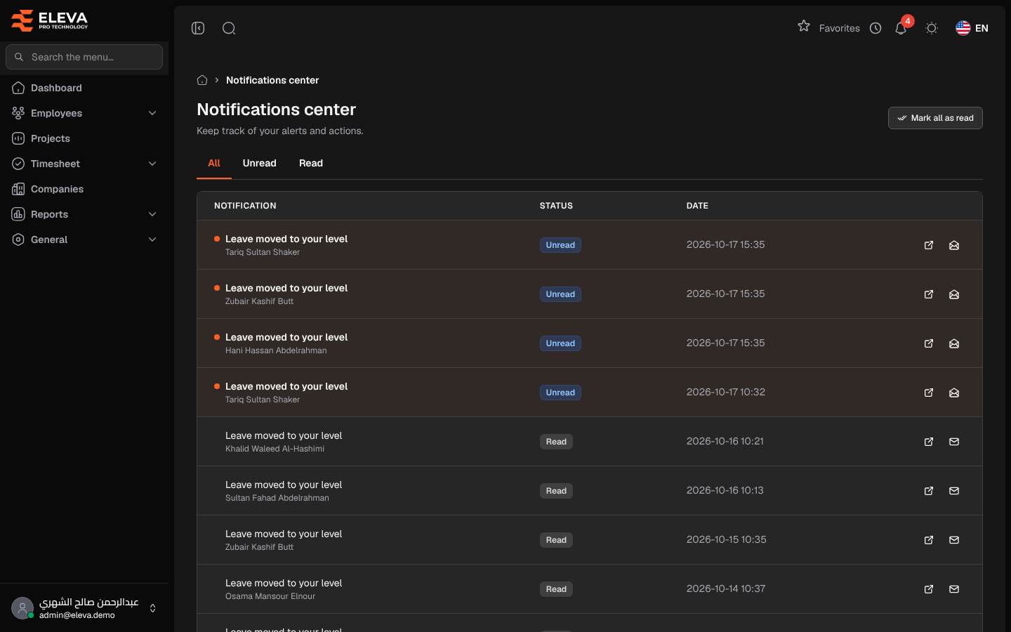 Notifications center