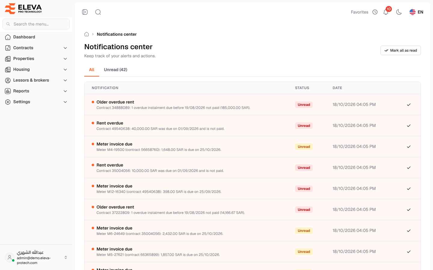 Notifications center