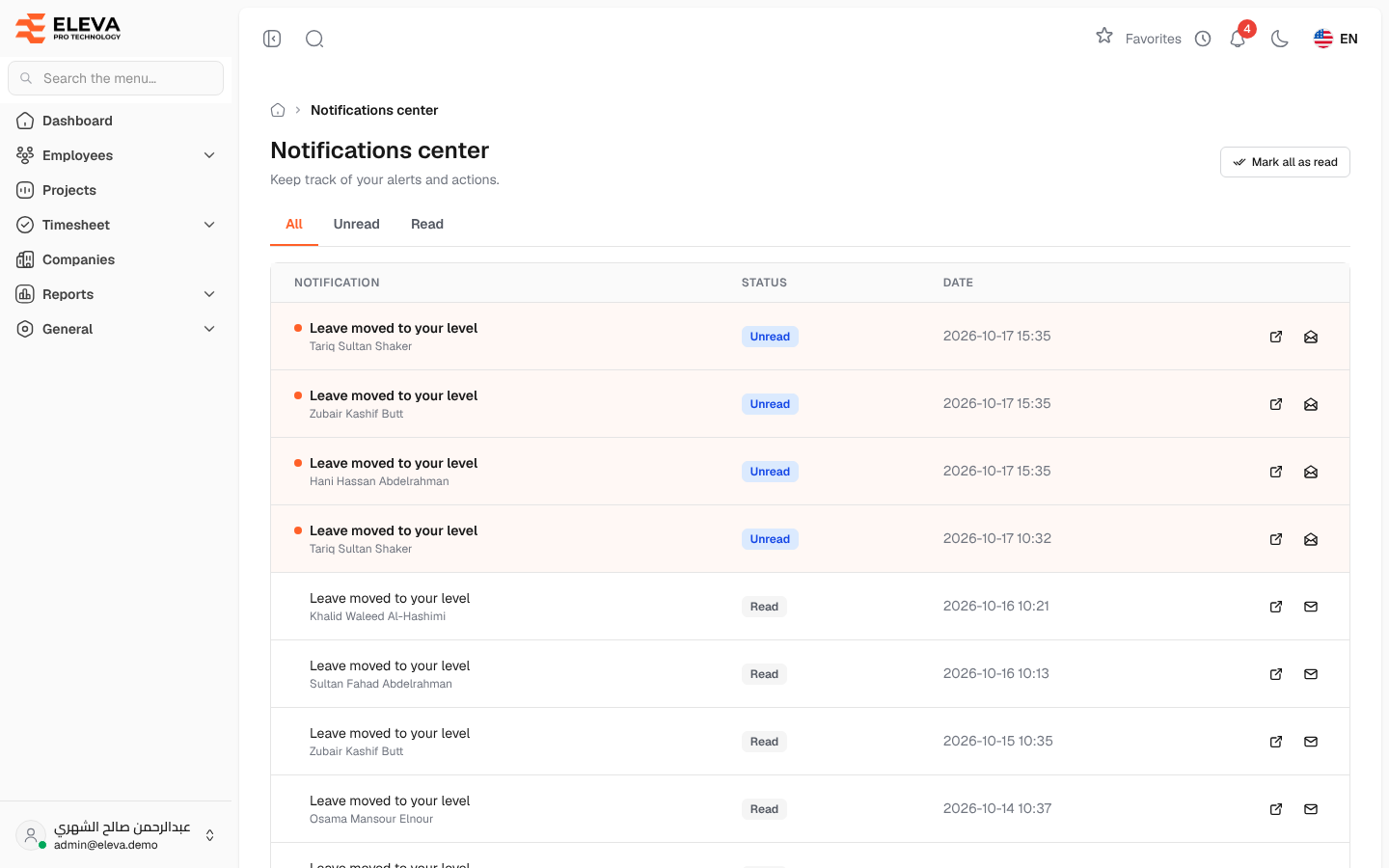 Notifications center