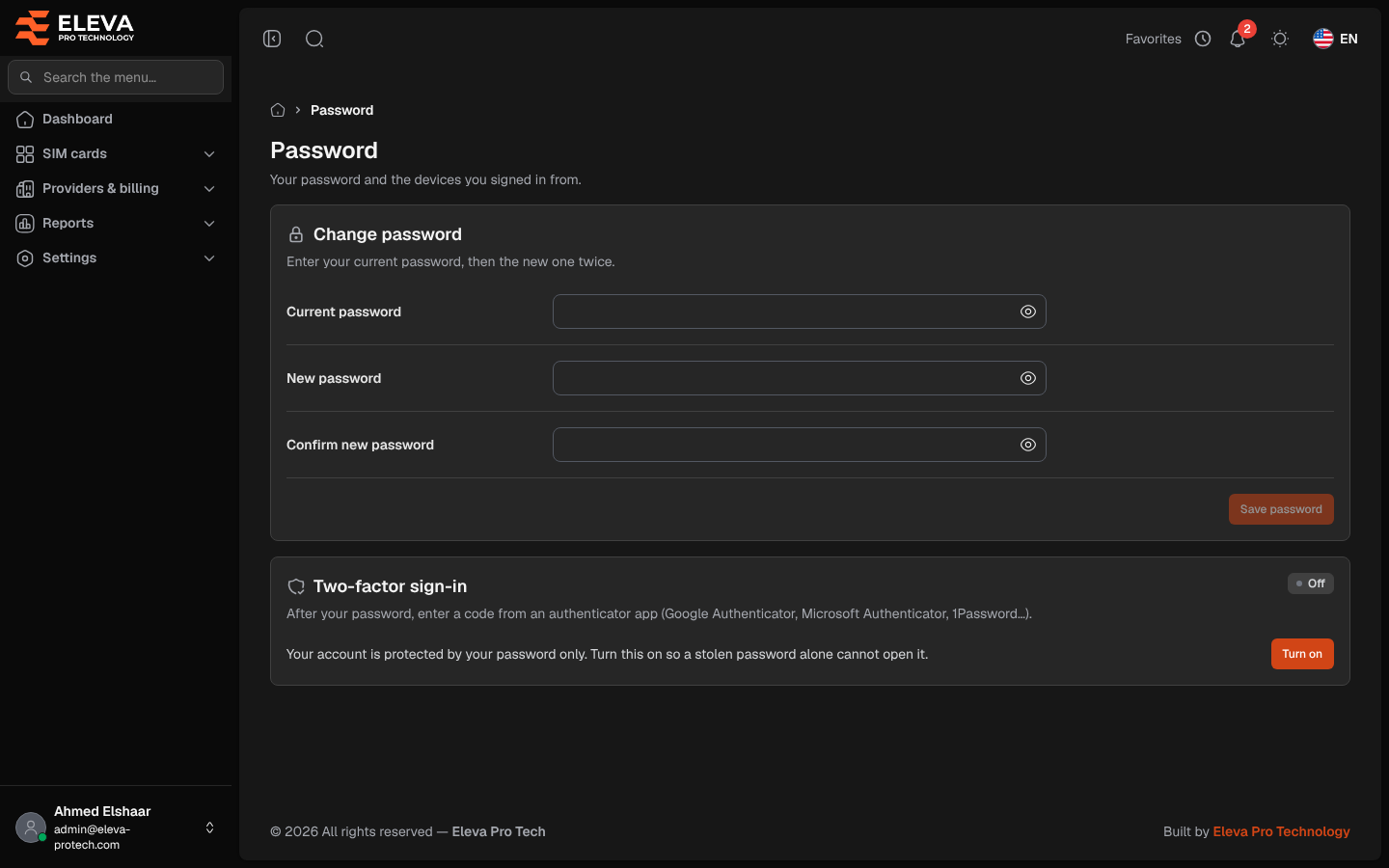 Password and two-factor sign-in