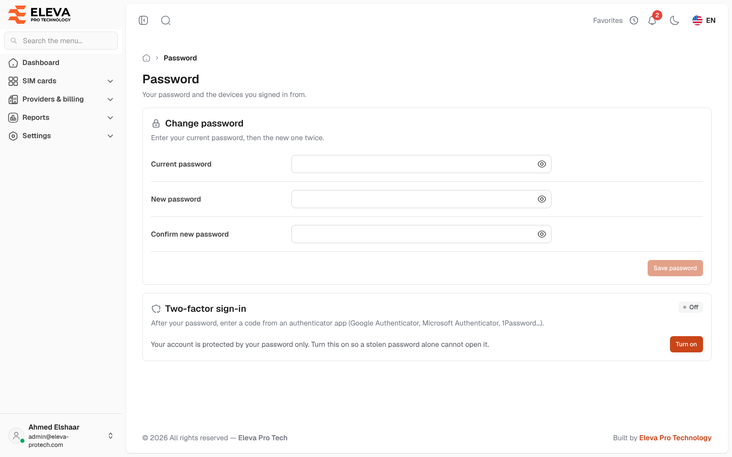 Password and two-factor sign-in