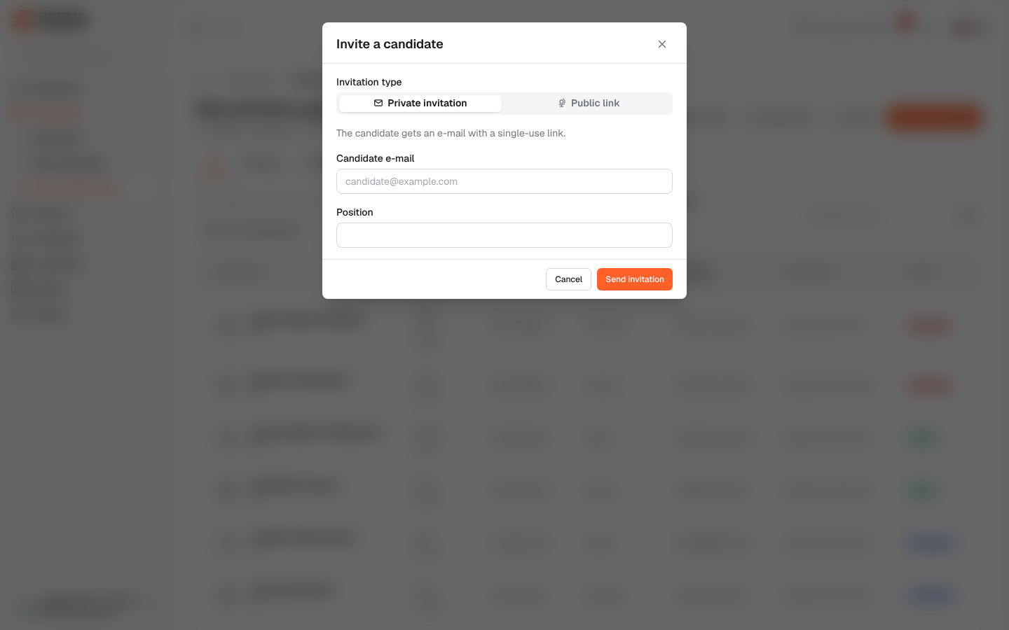 Invite a candidate