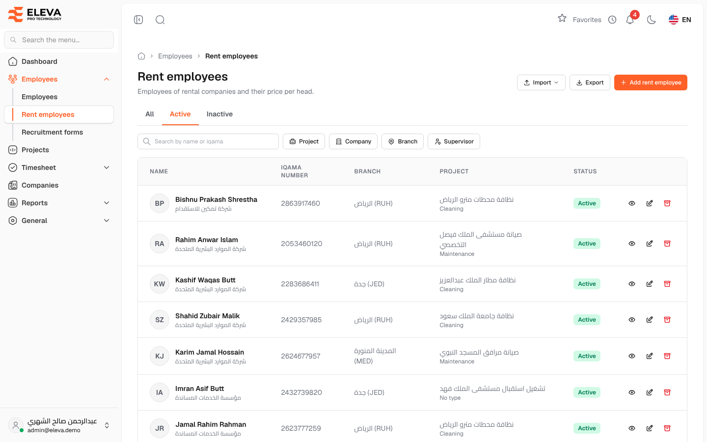 Rent employees