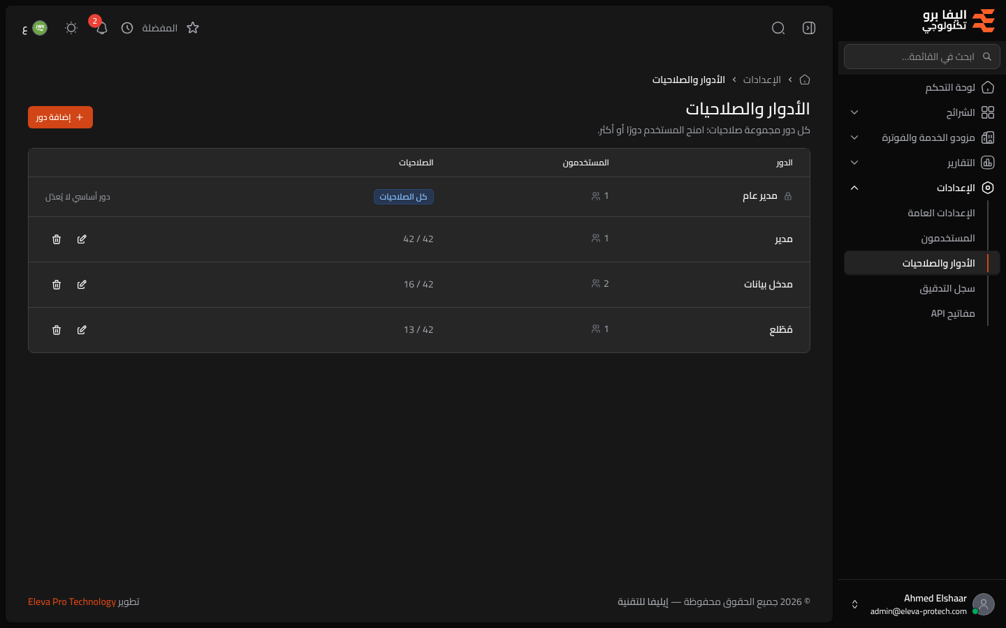 الأدوار والصلاحيات