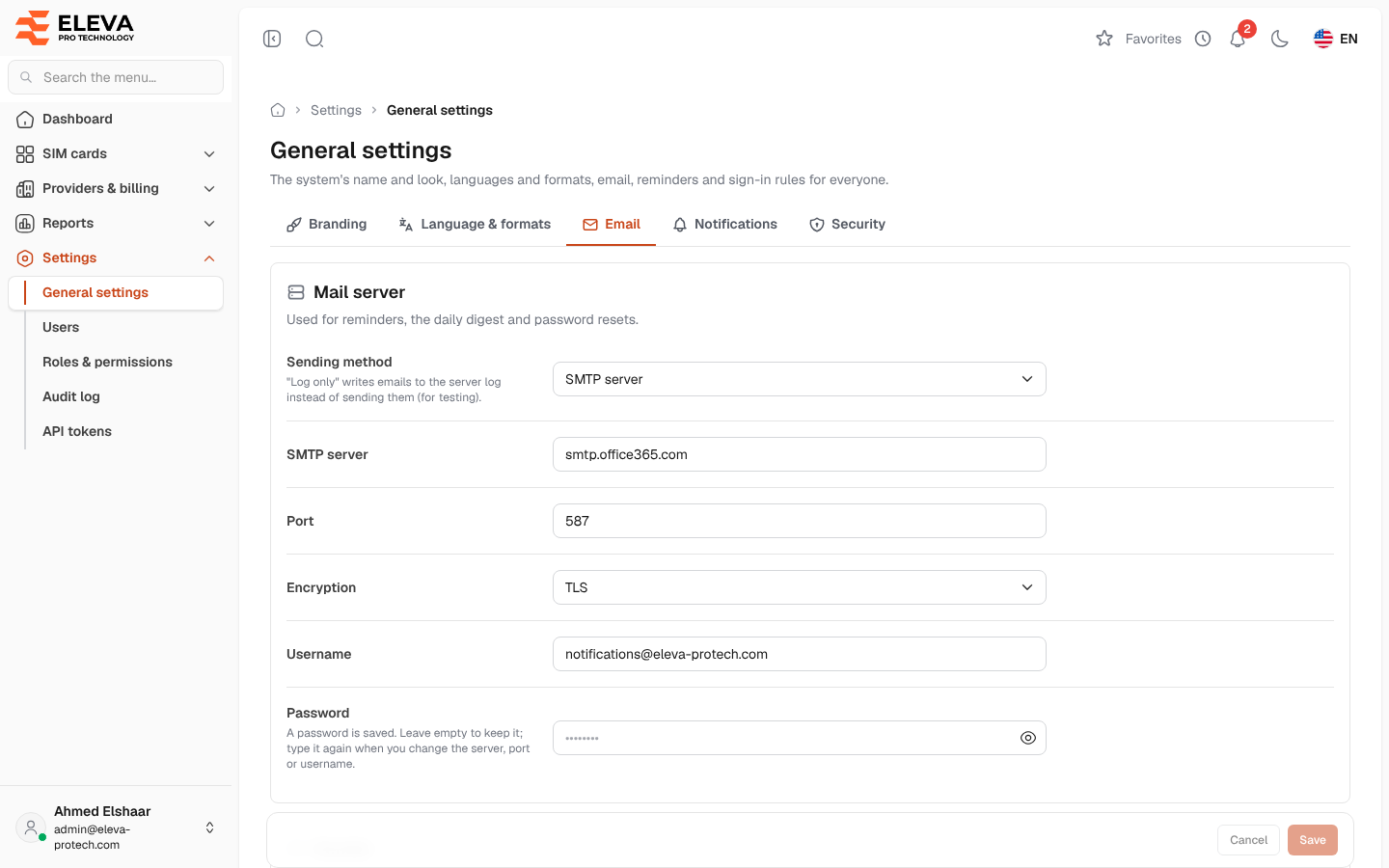 Email settings