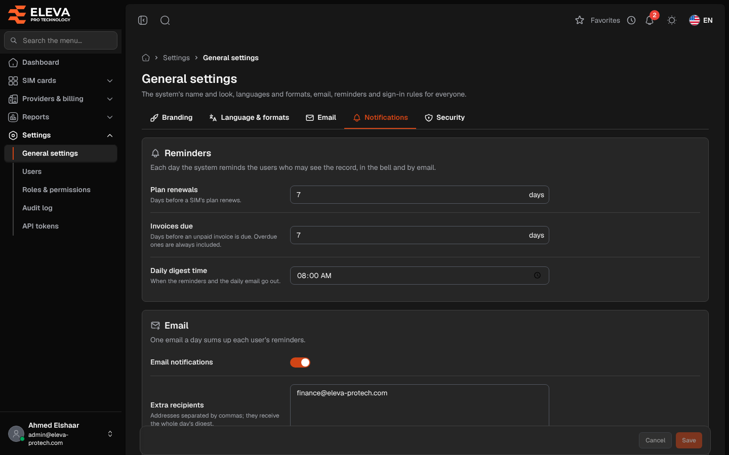 Notification settings