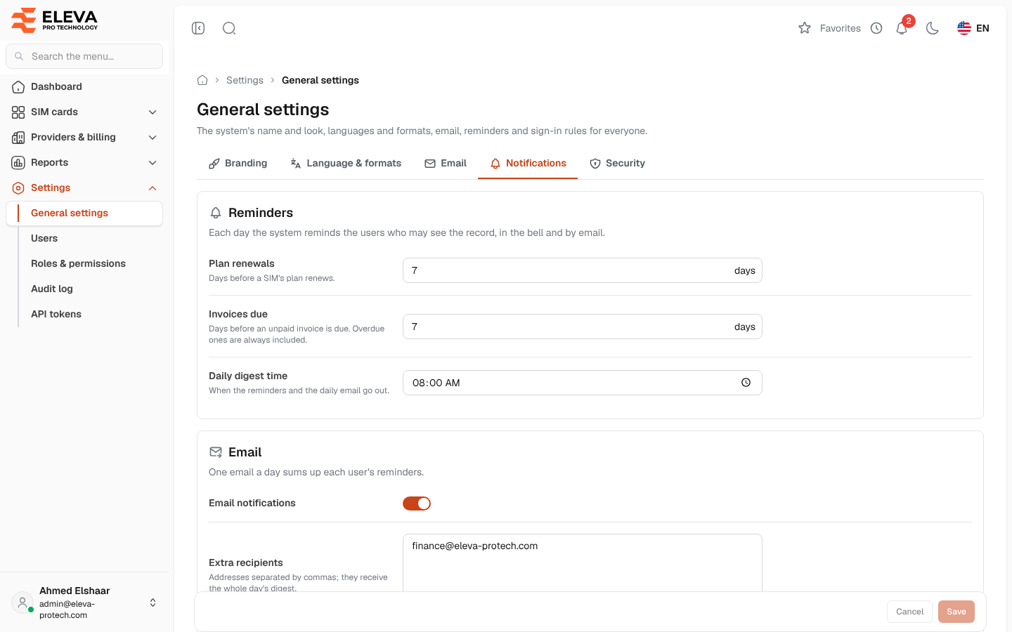 Notification settings