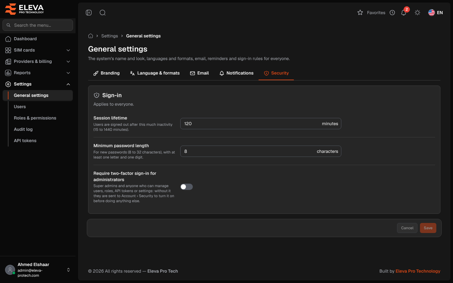 Security settings