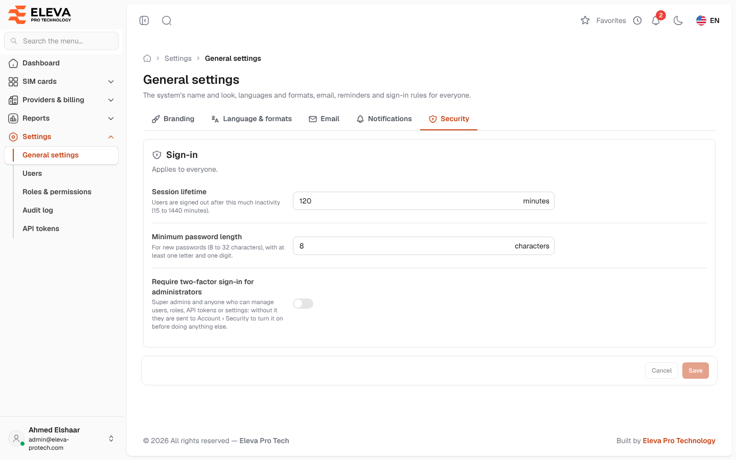Security settings
