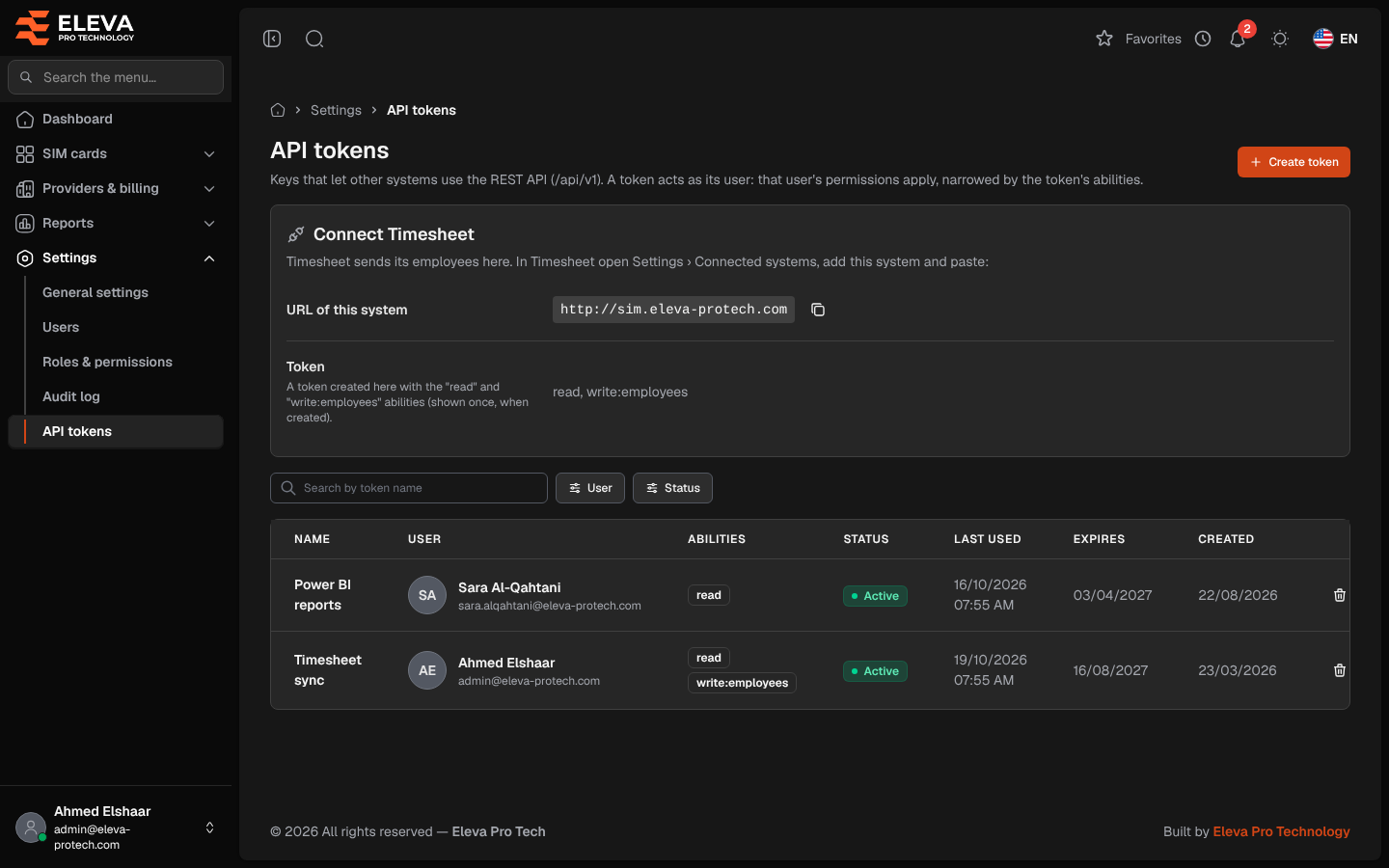 API tokens
