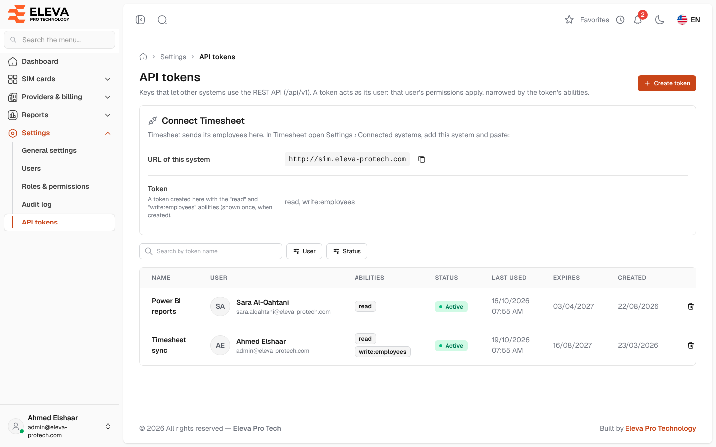API tokens