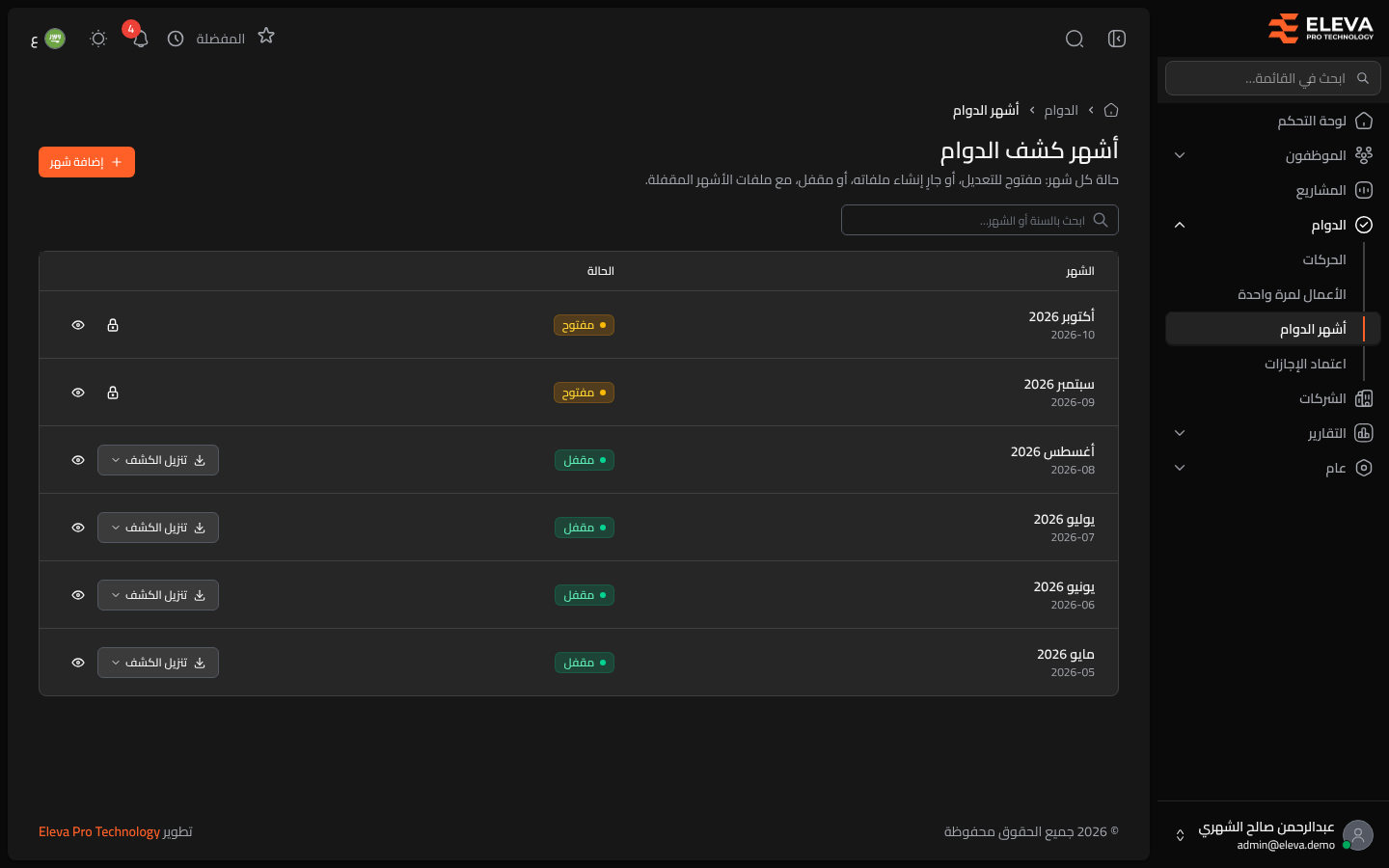 أشهر كشف الدوام